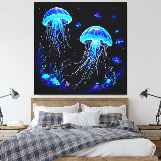 Bioluminescente kwallendroom canvas afdruk (Insitu (Slaapkamer))