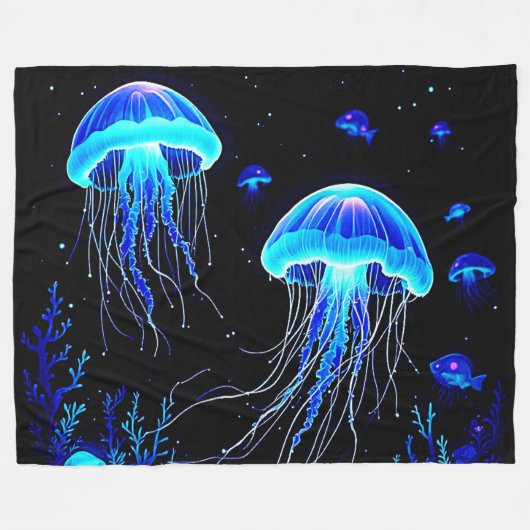 Bioluminescente kwallendroom fleece deken (Voorkant (Horizontaal))
