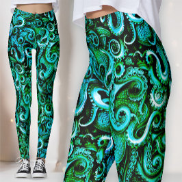 Bioluminescente Zeeheks | Turquoise & Groene Krake Leggings