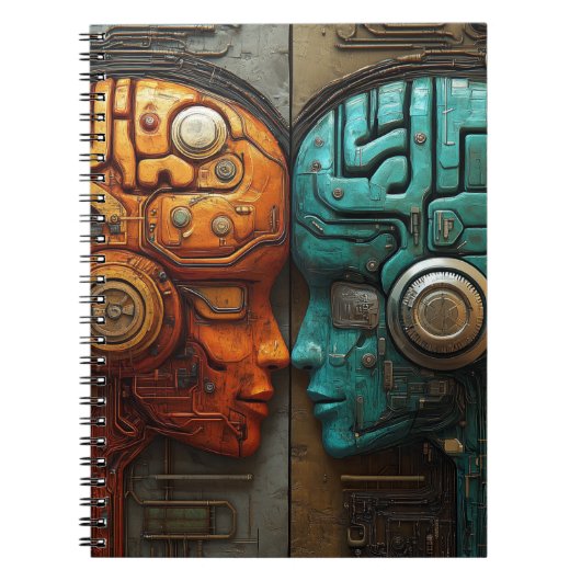 Biomechanische Cyberpunk Androiden Koppel Kunst Notitieboek (Voorkant)