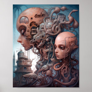 Biomechanische hoofden Surreal Sci-Fi Art Poster