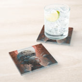 Biomechanische kop Surreal Sci-Fi Art Glazen Onderzetter (Schuin)