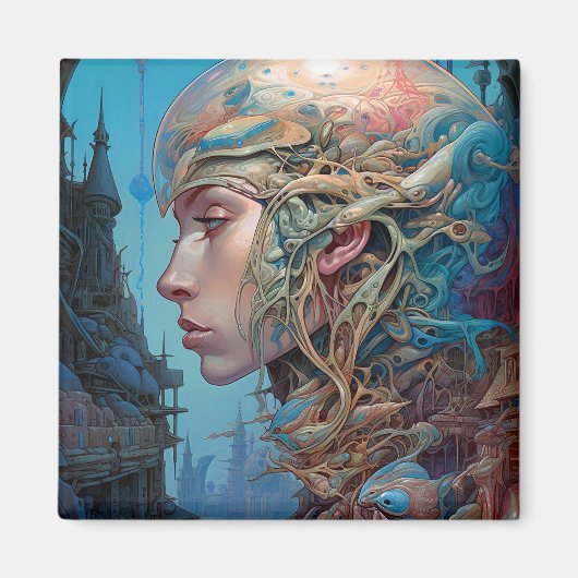 Biomechanische kop Surreal Sci-Fi Art Magneet (Voorkant)