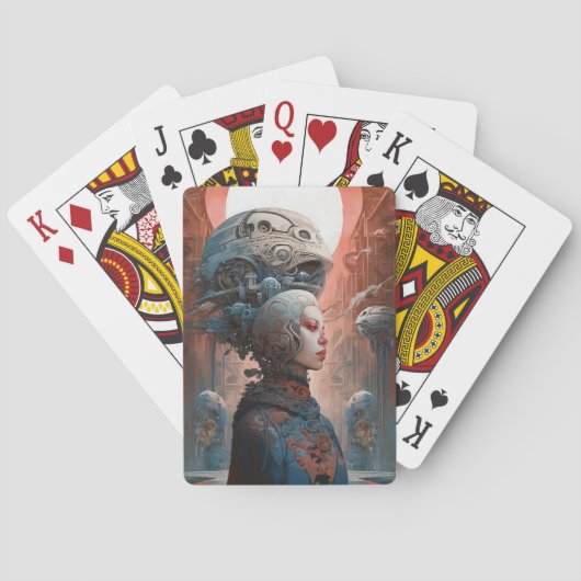 Biomechanische kop Surreal Sci-Fi Art Pokerkaarten (Achterkant)