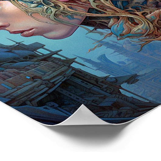 Biomechanische kop Surreal Sci-Fi Art Poster (Hoek)