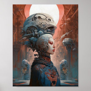 Biomechanische kop Surreal Sci-Fi Art Poster