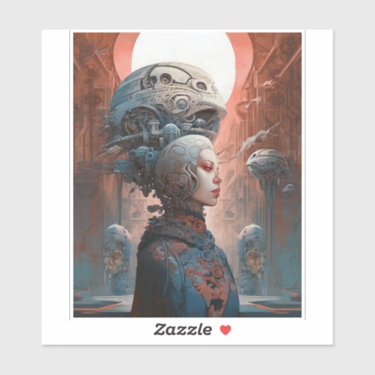 Biomechanische kop Surreal Sci-Fi Art Sticker (Vel)