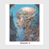 Biomechanische kop Surreal Sci-Fi Art Sticker (Vel)