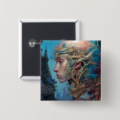 Biomechanische kop Surreal Sci-Fi Art Vierkante Button 5,1 Cm (Voorkant /achterkant)