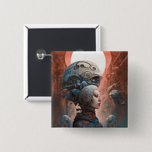 Biomechanische kop Surreal Sci-Fi Art Vierkante Button 5,1 Cm (Voorkant /achterkant)