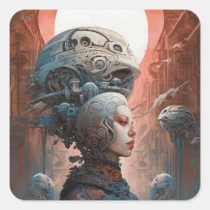 Biomechanische kop Surreal Sci-Fi Art Vierkante Sticker