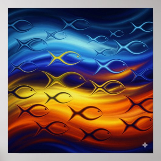 Biomorfe school voor vissen poster (Voorkant)