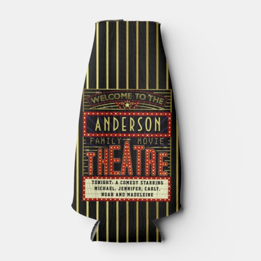 Bioscoop Bioscoop Marquee | Aangepaste familienaam Flesjeskoeler (Voorkant)