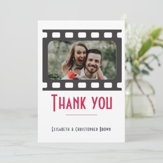 Bioscoop en Bloemen Thema Bruiloft Dank u kaart (Staand voorkant)