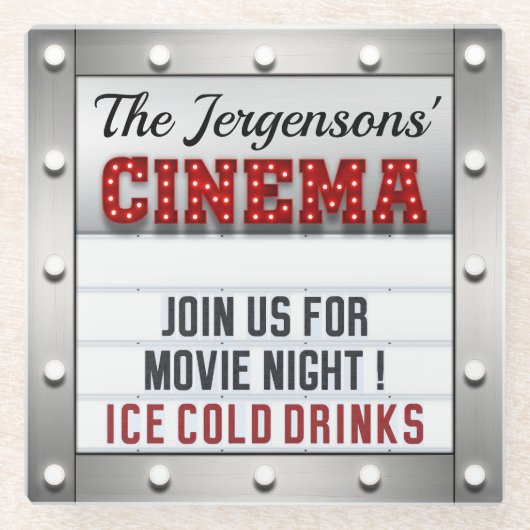 Bioscoop Film Nachttheater Glas Onderzetters (Voorkant)