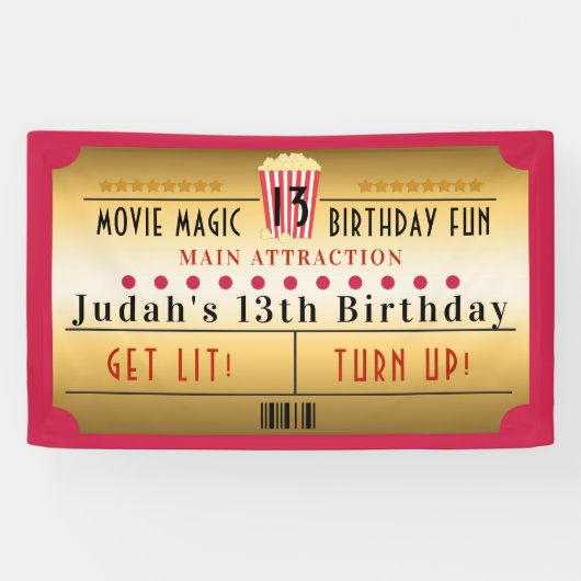 Bioscoop Film Popcorn Ticket Verjaardagsfeestje Ba Spandoek (Horizontaal)