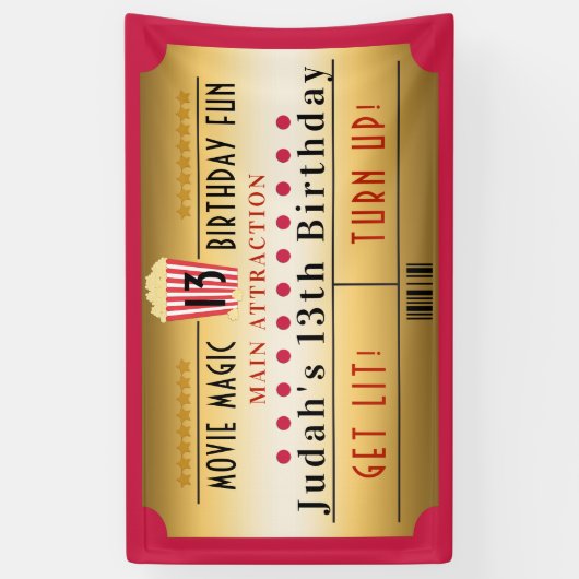 Bioscoop Film Popcorn Ticket Verjaardagsfeestje Ba Spandoek (Verticaal)