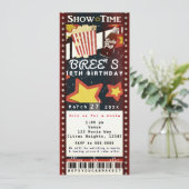 Bioscoop Film Popcorn VIP Feest Ticket Uitnodiging (Staand voorkant)