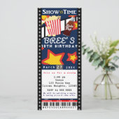 Bioscoop Film Popcorn VIP Feest Ticket Uitnodiging (Staand voorkant)