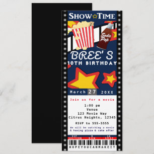 Bioscoop Film Popcorn VIP Feest Ticket Uitnodiging
