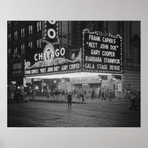 Bioscoop in Chicago, 1941. Oude foto Poster