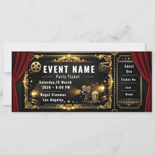 Bioscoop Nacht Feest Ticket Kaart (Voorkant)