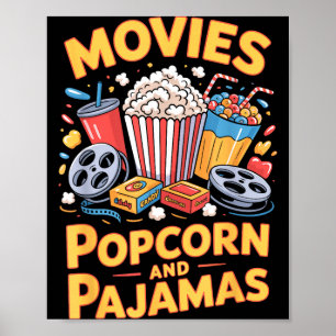 Bioscoop popcorn en pyjama film eten nacht snack poster