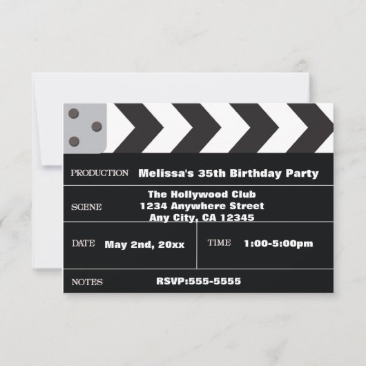 Bioscoop Ster Clapper Hollywood Uitnodiging (Voorkant)