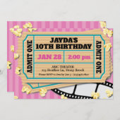 Bioscoop ticket roze uitnodiging (Voorkant / Achterkant)