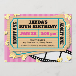 Bioscoop ticket roze uitnodiging