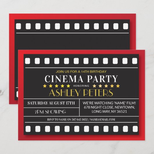 Bioscoop Verjaardagsfeest Elke leeftijd Theaterfil Kaart (Voorkant / Achterkant)