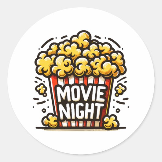 Bioscoopavond Plezierige Speelse Popcorn Ronde Sticker (Voorkant)