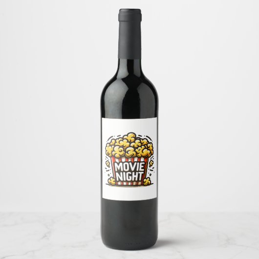 Bioscoopavond Plezierige Speelse Popcorn Wijn Etiket (Voorkant)