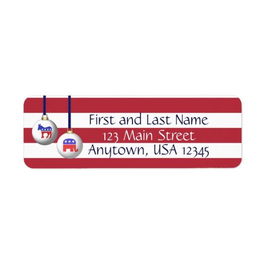 Bipartisan Red White en Blue Patriotic Kerstmis Etiket (Voorkant)