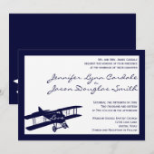 Biplane Aviator Blue bruiloft uitnodigingen (Voorkant / Achterkant)