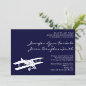 Biplane Aviator Blue bruiloft uitnodigingen (Staand voorkant)