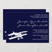 Biplane Aviator Blue bruiloft uitnodigingen (Voorkant / Achterkant)
