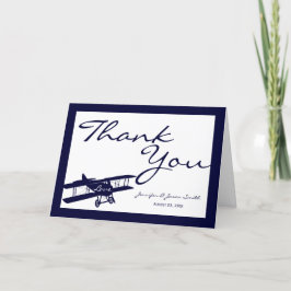 Biplane Aviator Blue Wedding Dank u Bedankkaart