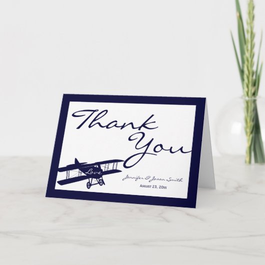  Biplane Aviator Blue Wedding Dank u Bedankkaart (Voorkant)