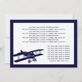  Biplane Aviator Blue Wedding Info Card Kaart