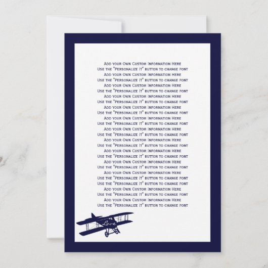 Biplane Aviator Blue Wedding Info Card Kaart (Voorkant)