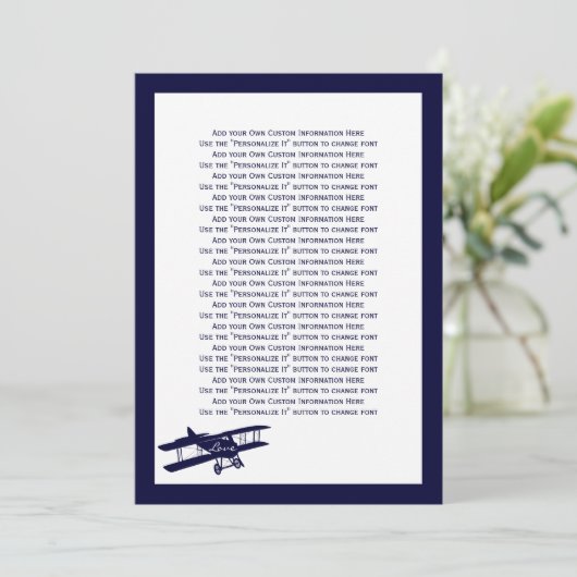  Biplane Aviator Blue Wedding Info Card Kaart (Staand voorkant)