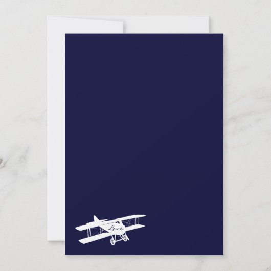  Biplane Aviator Blue Wedding Info Card Kaart (Achterkant)