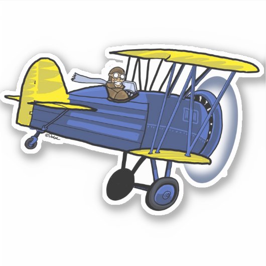 Biplane Blue Sticker (Voorkant)