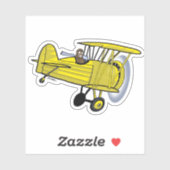 Biplane Geel Sticker (Vel)