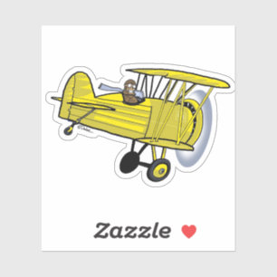 Biplane Geel Sticker