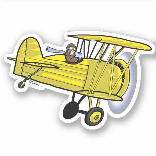 Biplane Geel Sticker (Voorkant)
