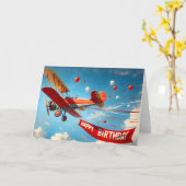  Biplane met Verjaardagsbanner Kaart (Gele Bloem)