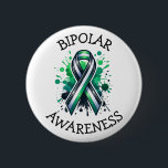 Bipolar Awareness Ribbon Ronde Button 5,7 Cm<br><div class="desc">Buttons to help spread awareness for Bipolar Disorder with a black,  white and green striped awareness ribbon.</div>