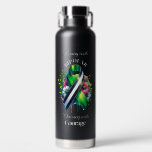 Bipolar Awareness | Thriving with Courage Waterfles<br><div class="desc">Coffee mug to help spread awareness for Bipolar Disorder with a black,  white and green striped awareness ribbon and flowers. An inspirational quote with the words,  "Living with Bipolar,  thriving with courage”</div>